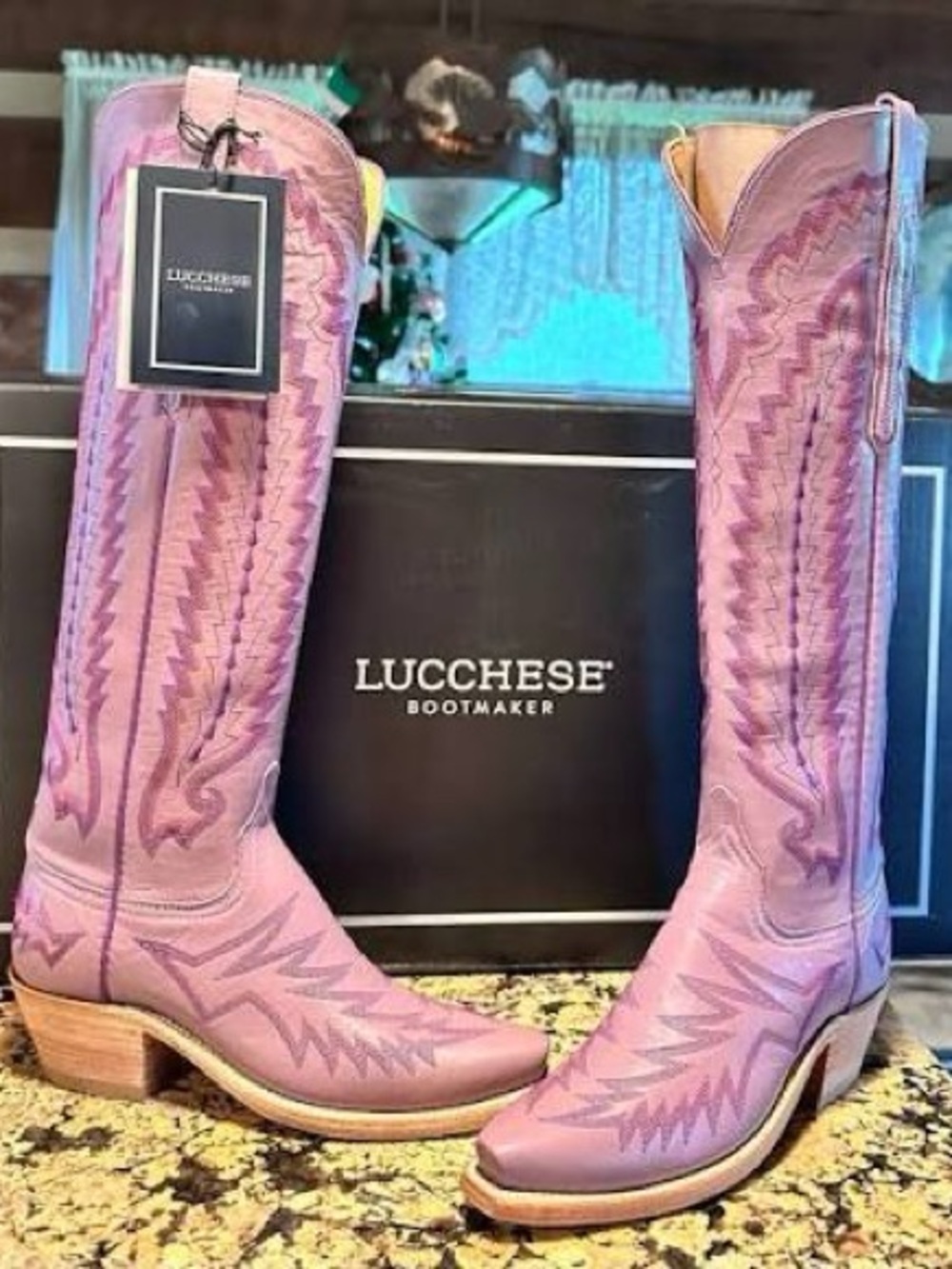 Lucchese Lavender Leather Western Knee-High Boots - Picture 2 of 6